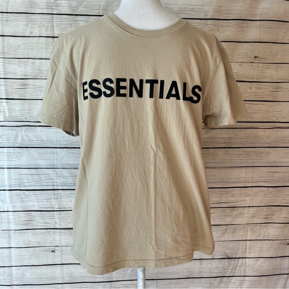 Essentials Beige Tee with Black Lettering - Picture 1 of 6
